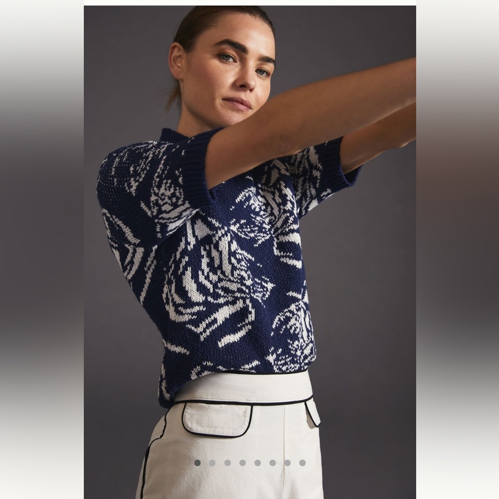 Maeve Divendra Sweater NAVY Blue Floral Sz S NWT ANTHROPOLOGIE